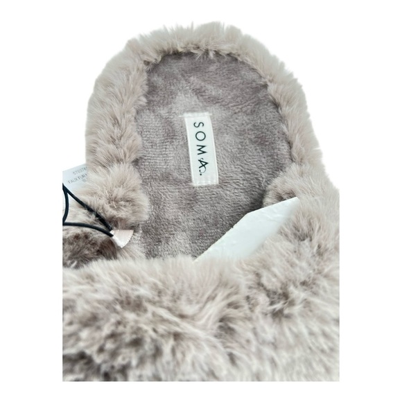 Soma Plush Taupe Faux Fur Cozy Mule Slide House Slippers Size Large NWT in - Picture 3 of 8